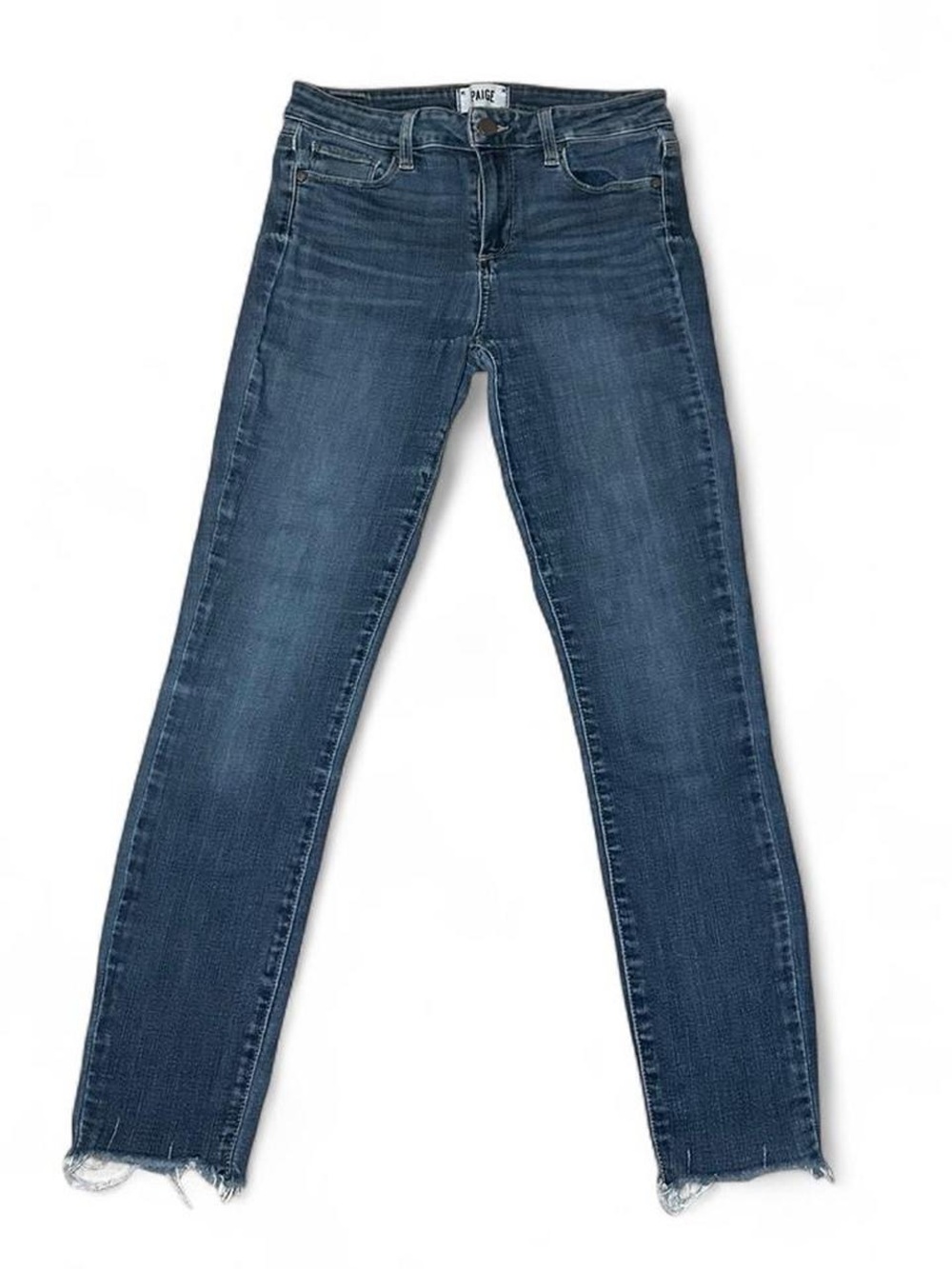 PAIGE Blue Denim Skinny Ankle Cotton Jeans Frayed Hem Size 29 Chic Casual Preppy